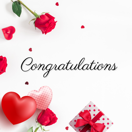 Rose, heart and gift on a white background, Congratulations.