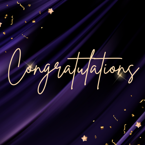 Congratulations, purple background and stars.