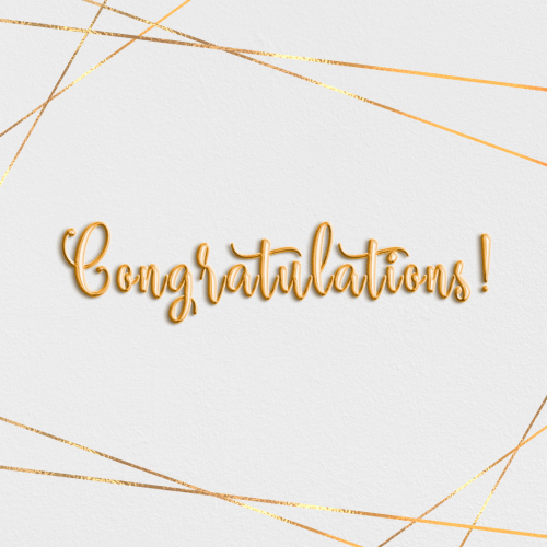 Congratulations, gold color lines on white background.