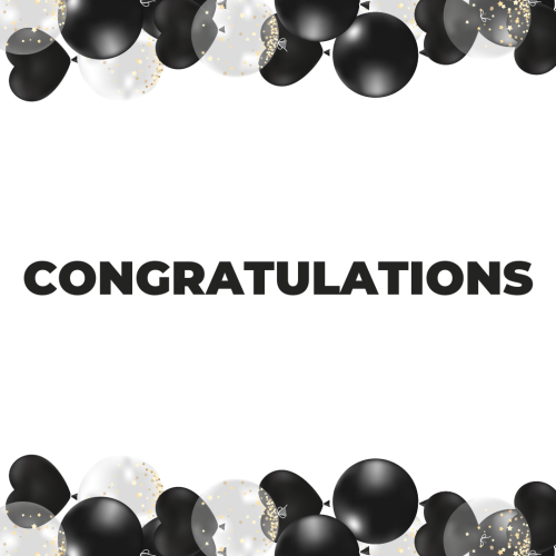 Black and transparent balloons on top and bottom, Congratulations.