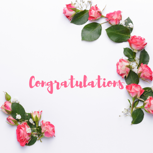 Flowers on white background, Congratulations.