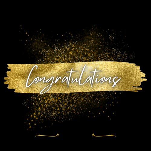 Black background and golden ban and golden shiny particles on it, Congratulations.