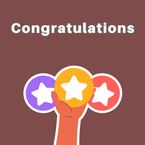 Three stars holding in hands, Congratulations.