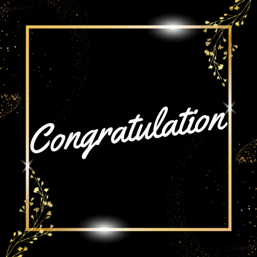 Congratulation, black background and gold elements.