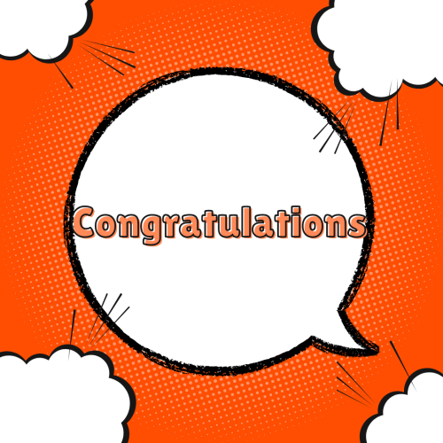 Msg icon and orange background, Congratulations.