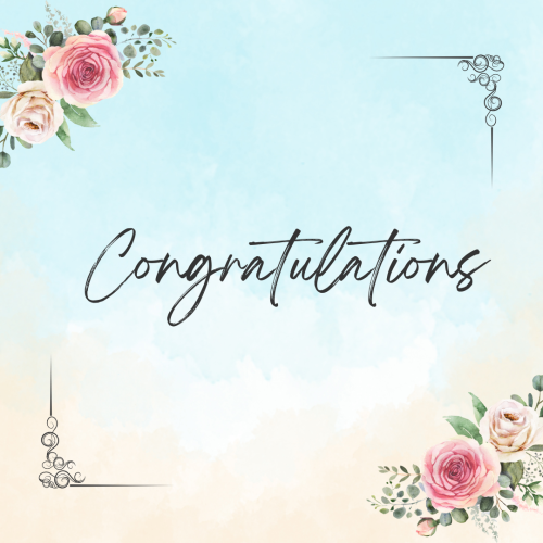 Congratulations, light blue background flowers on it.