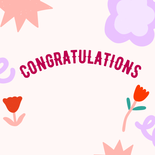 Flowers and different items on a wish card, Congratulations.