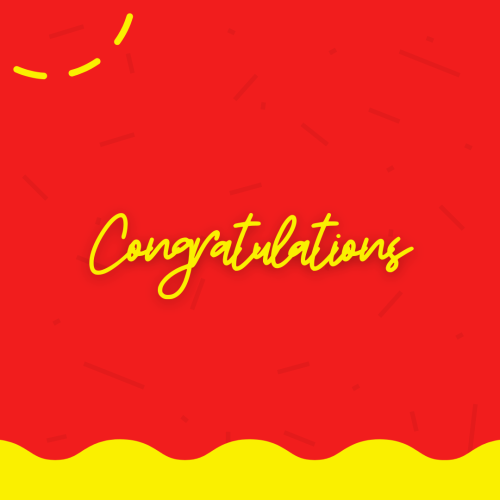 Red and yellow background, Congratulations.