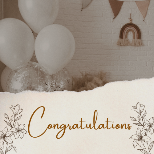 White balloons and white drawing, Congratulations.