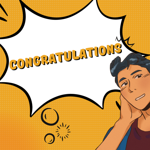 A boy character and a cloud icon, Congratulations.