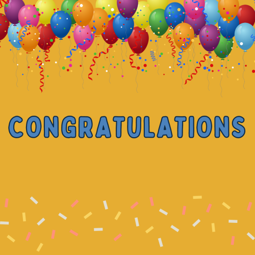 Lots of colorful balloons on top, Congratulations.