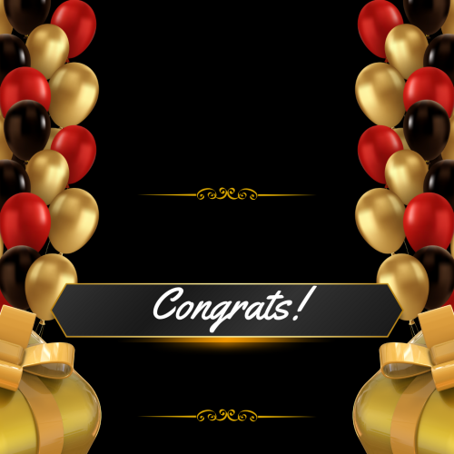 Red, black and golden balloons, Congratulations.