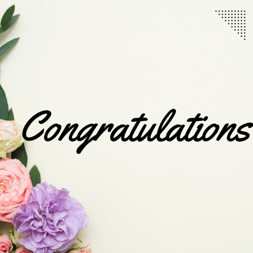 Purple, pink and yellow flower on a wish card, Congratulations.