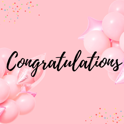 Pink background and pink balloons on a wish card, Congratulations.