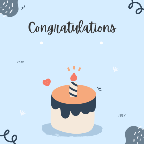 Congratulations, a candle blowing on a cake.