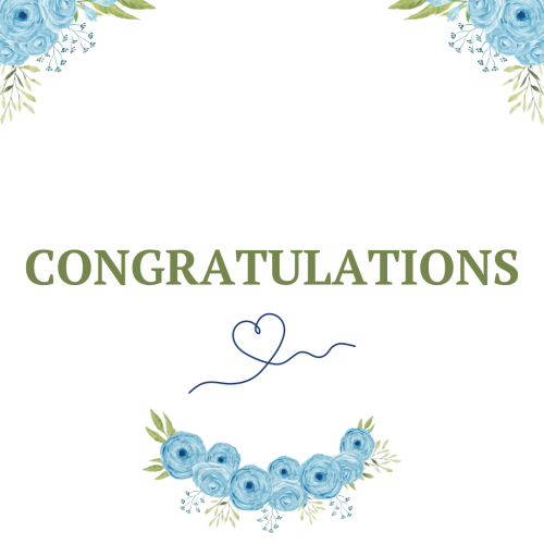 Blue flowers on a white background, Congratulations.