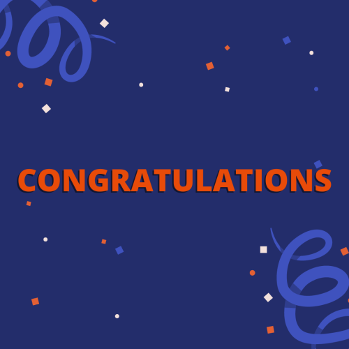 Colorful particles on a blue background, Congratulations.