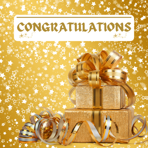 Golden gifts on a golden background, Congratulations.