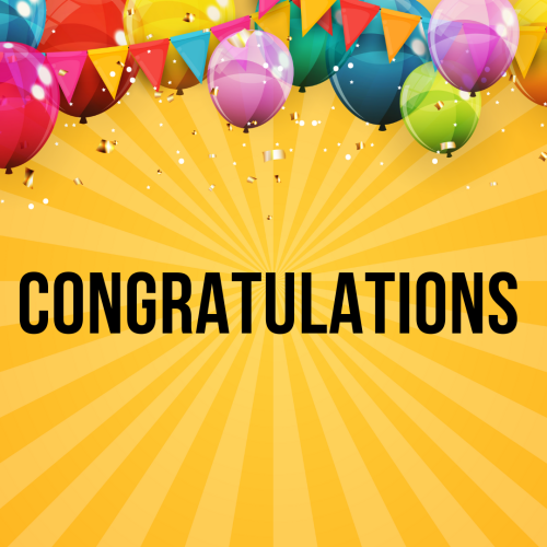 Lots of colorful balloons on top, Congratulations.