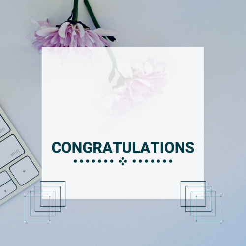 Congratulations, flowers on purple background.