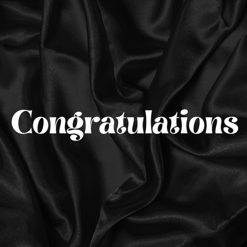 Black cloth background, Congratulations.