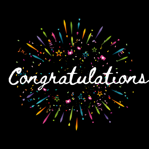 Colorful sparkles on a black background, Congratulations.