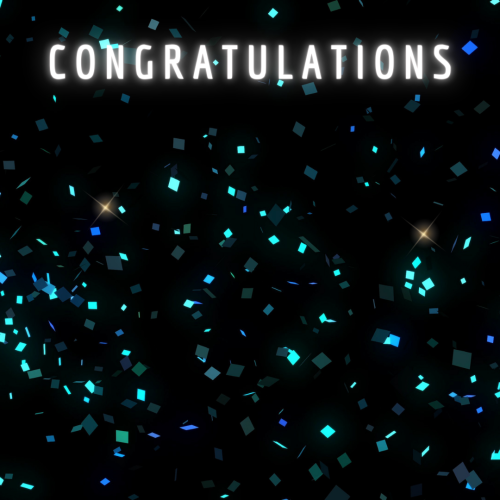 Lots of blue shinny particles on black background, Congratulation.