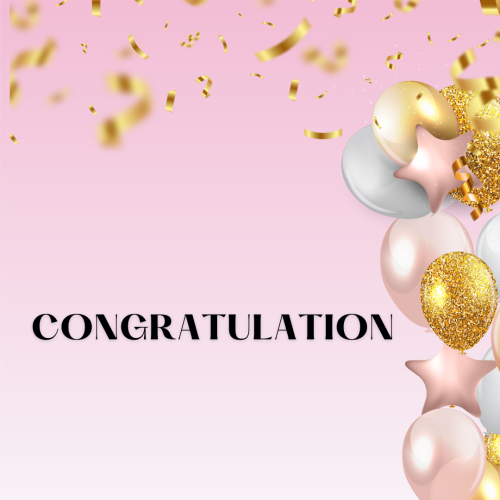 Balloons and stars on a pink background, Congratulation.