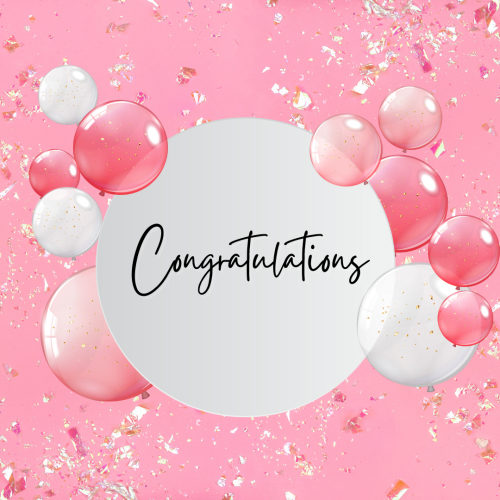 Pink and white balloons wish card, Congratulations.