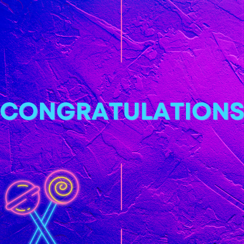 Neon lollipop and purple wall, Congratulations.