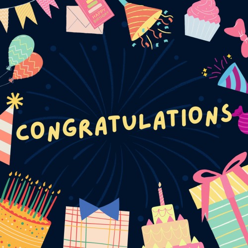 Different birthday items on a wish card, Congratulations.