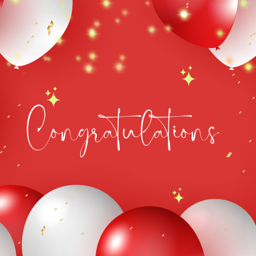 Red and white color balloons on a red background, Congratulations