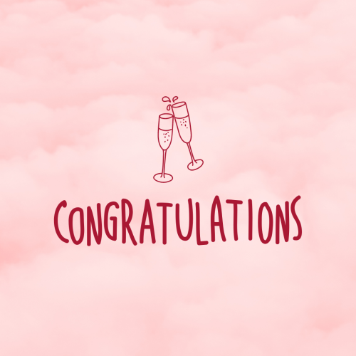 Congratulations, wine glasses on pink background.