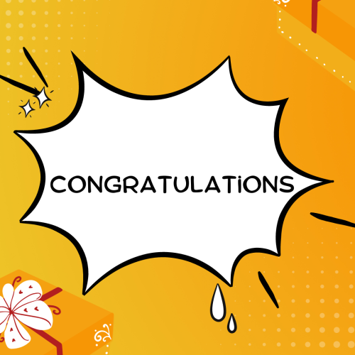 Msg icon on yellow background, Congratulations.