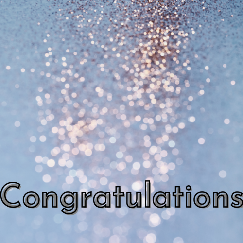 Congratulations, shiny particles on blue background.