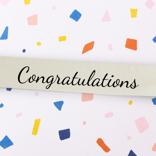 Colorful particles on a white background, Congratulations.