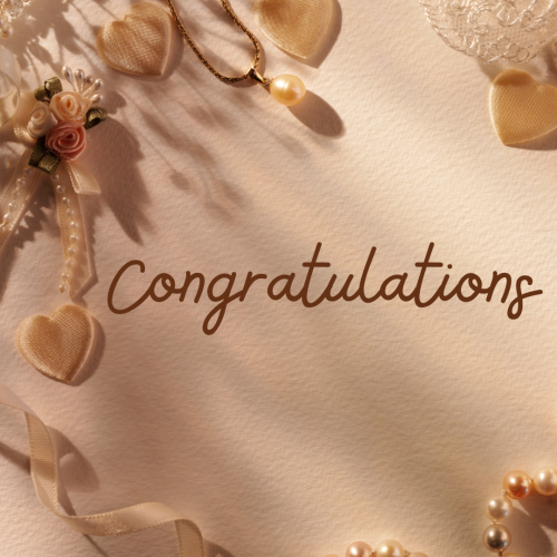 Congratulations, On a blue background.