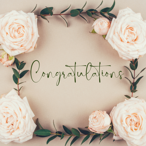 Congratulations, frame made with flowers.