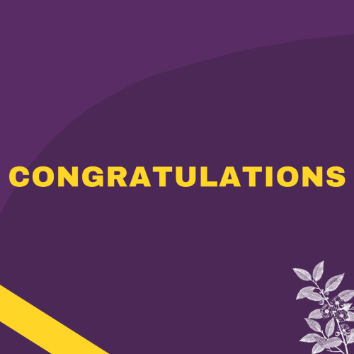 Congratulation written on a purple background.