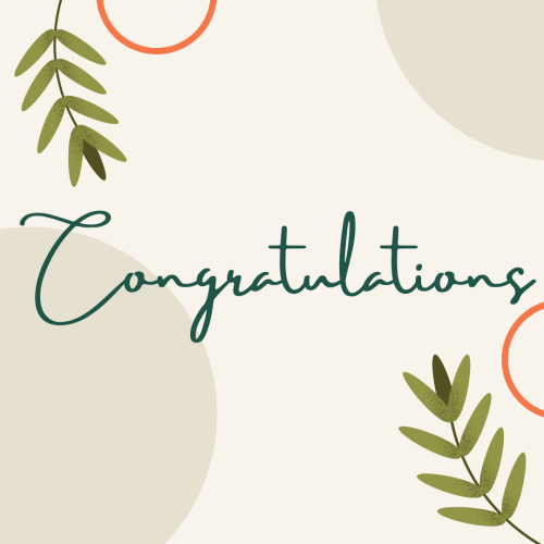 Congratulations, leaves and red circle on a design.