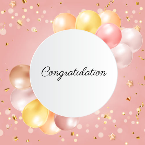 Congratulation, lots of balloons on wish card.