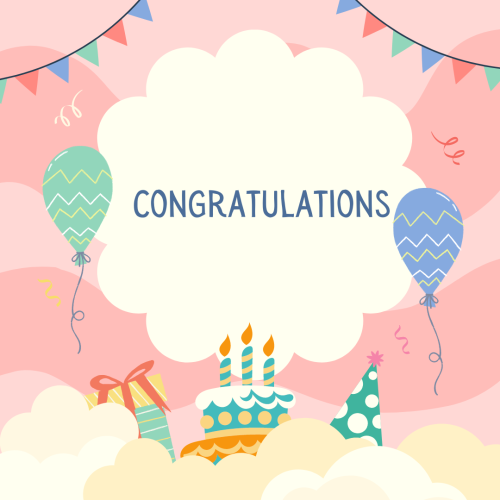 Congratulations, birthday theme wish card.