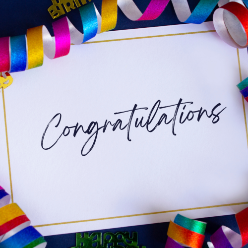 Colorful ribbons on a wish card, Congratulations.
