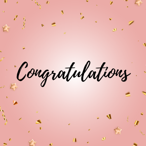 Congratulation, golden particles on pink background.