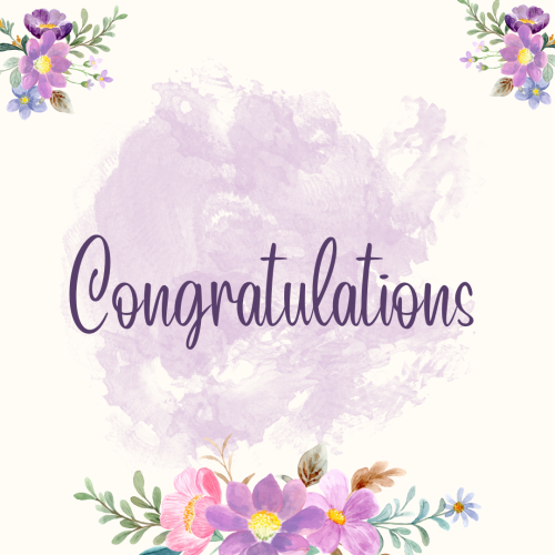 Congratulations, purple flowers all four sides.