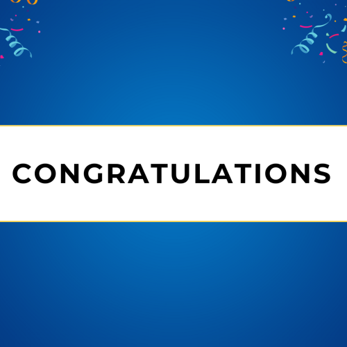 Blue wish card and white ribbon, Congratulations.