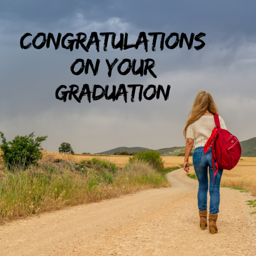 Congratulations On Your Graduation, Girl Have Red Bag Walking Alone