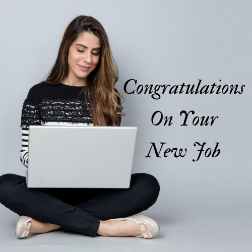 Girl Using Laptop. Congratulations On Your New Job.