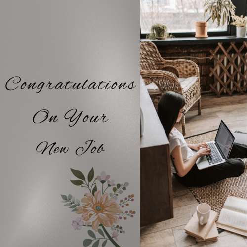 Girl Using Laptop Siting In The Room, Congratulations On Your New Job