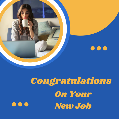 Girl Using Laptop And Drink Tea, Congratulations On Your New Job